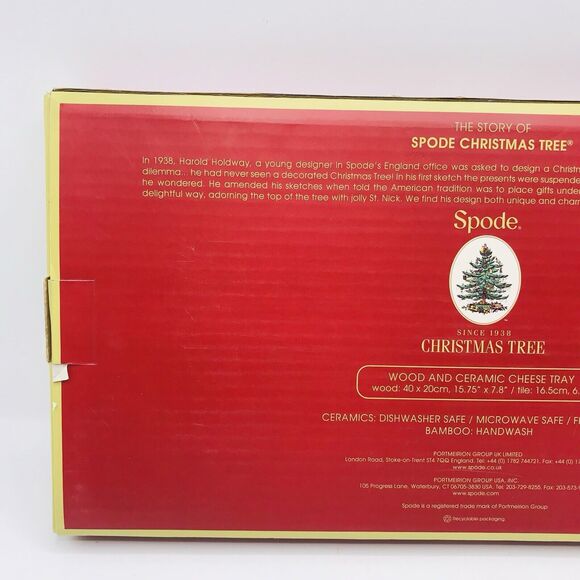 Spode Christmas Tree Bamboo Wood and Ceramic Cheese Tray 15.75 x 7.8 Inches NEW - Picture 6 of 8